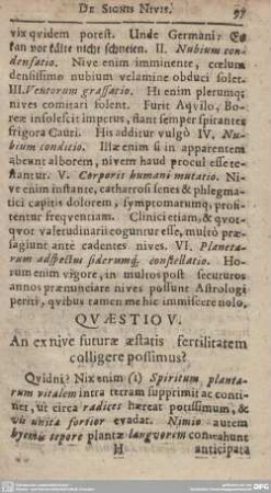 QUAESTIO V. An ex nive futurae aestatis fertilitatem colligere possimus?