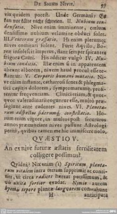 QUAESTIO V. An ex nive futurae aestatis fertilitatem colligere possimus?
