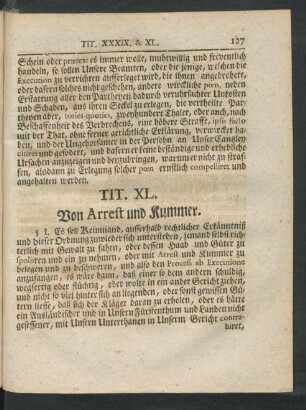 Tit. XL. Von Arrest und Kummer.