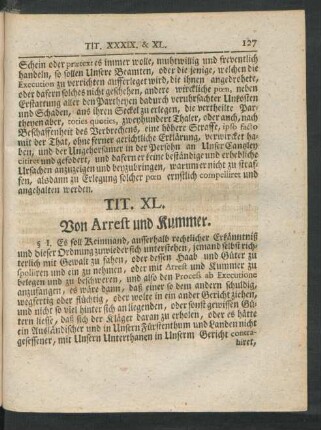 Tit. XL. Von Arrest und Kummer.