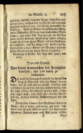 Das eilfte Capitel. Von denen Kennzeichen der Franzosenkrankheit, und was dabey zu vermuthen.