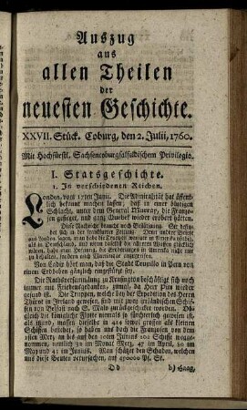 XXVII. Stück. Coburg, den 2. Julii, 1760.