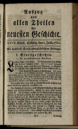 XXVII. Stück. Coburg, den 2. Julii, 1760.