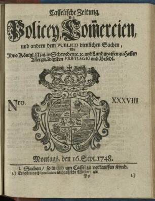 Nro. XXXVIII, Montags, den 16. Sept. 1748