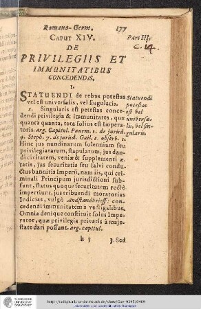 Pars III. Caput XIV. De Privilegiis et Immunitatibus concedendis