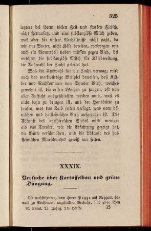 XXXIX. Versuche über Kartoffelbau und grüne Düngung