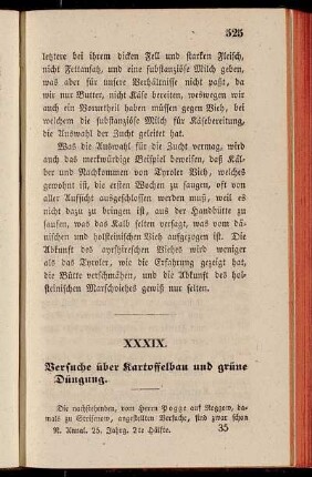 XXXIX. Versuche über Kartoffelbau und grüne Düngung