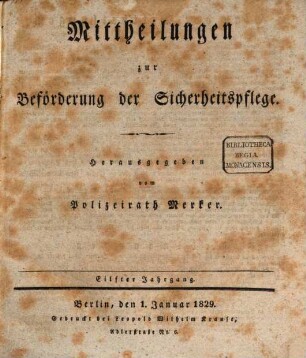 Mittheilungen zur Beförderung der Sicherheitspflege, 11. 1829