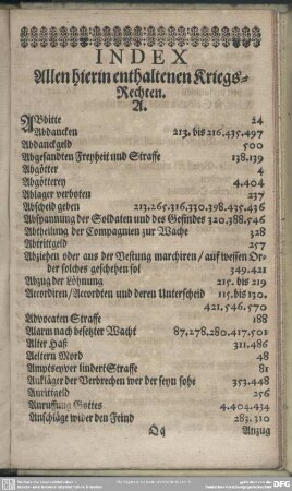 Index, Allen hierin enthaltenen Kriegs-Rechten