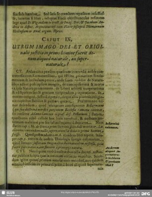Caput IX. Utrum Imago Dei Et Originalis iustitia in primo homine fuerit donum aliquod natural, an supernatural?