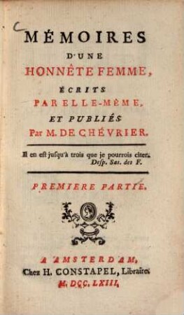 Mémoires D'Une Honnête Femme, 1