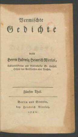 Theil 5: Vermischte Gedichte