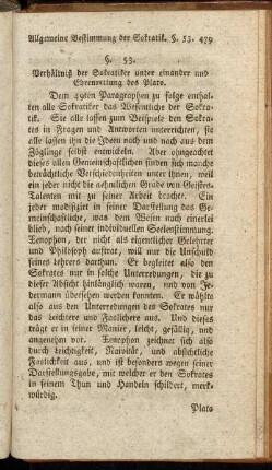 §. 53. Verhältniß der Sokratiker unter einander und Ehrenrettung des Plato.