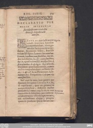 Declaratio Per Modum Oeconomiae seu despositionis tituli. De Diversis Regulis iuris antiqui.