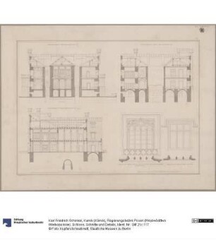 Kurnik (Kórnik), Regierungsbezirk Posen (Województwo Wielkopolskie). Schloss. Schnitte und Details