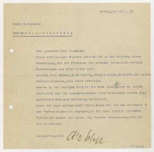 Brief von Otto Pfaff an Raoul Hausmann. Berlin
