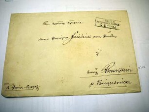 Briefumschlag an Prinz Friedrich von Preußen, adressiert nach Burg Rheinstein, abgesendet in Berlin