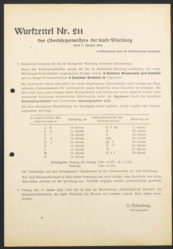 Wurfzettel Nr. 211 des Oberbürgermeisters der Stadt
                              Würzburg | Digitalisierung: Stadtarchiv Würzburg