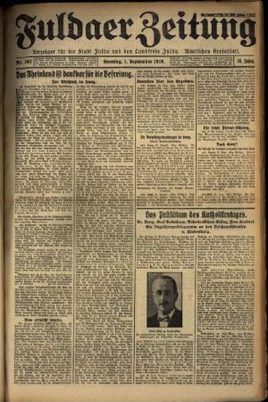 Erste Ausgabe vom Sonntag, den 01. September 1929.