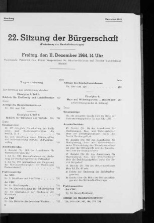 22. Sitzung der Bürgerschaft