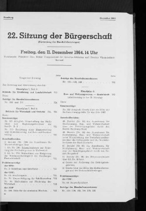 22. Sitzung der Bürgerschaft