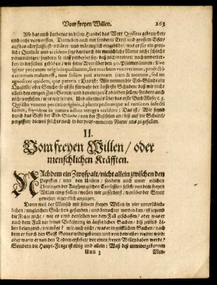 II. Vom freyen Willen/ oder menschlichen Kräfften