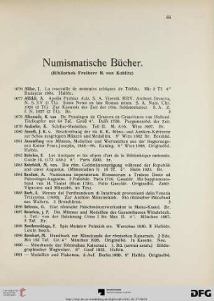 Numismatische Bücher (Nr. 1076-1307)