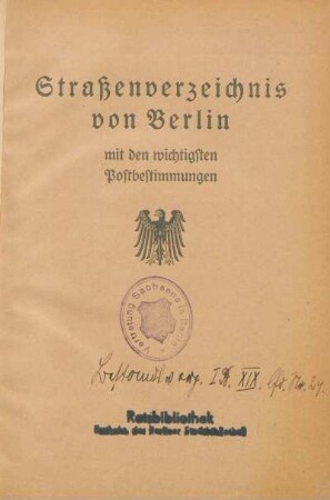 1935: Straßenverzeichnis von Berlin : mit Posthinweisen