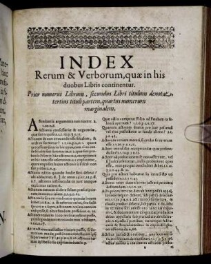 Index Rerum & Verborum, quæ in his duobus Libris continentur.