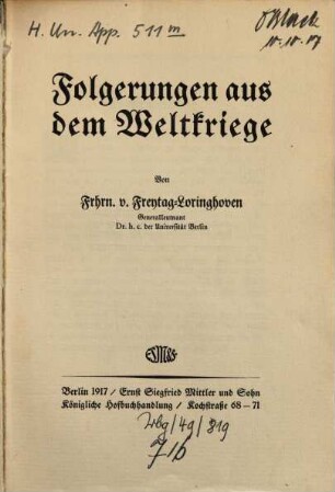 Folgerungen aus dem Weltkriege