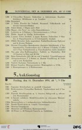 5. Auktionstag: Freitag, den 11. Dezember 1931, ab ½ 3 Uhr (Nr. 1301-1600)