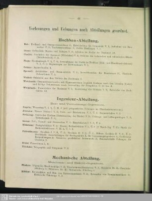 Vorlesungen und Uebungen nach Abteilungen geordnet