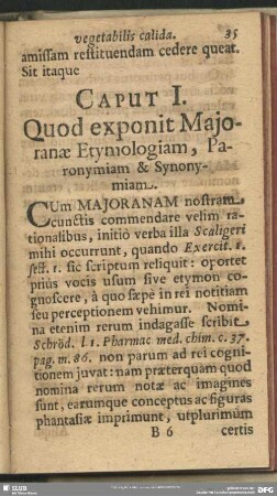 Caput I. Quod exponit Maioranae Etymologiam, Paronymiam, & Synonymiam
