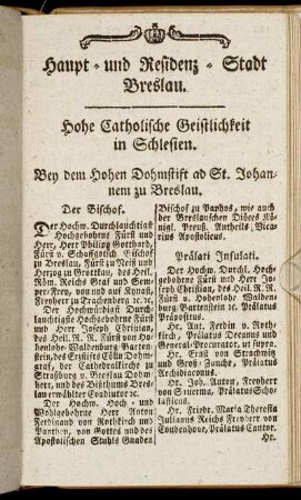 Hohe Catholische Geistlichkeit in Schlesien. - Stadt-Bibliotheken.