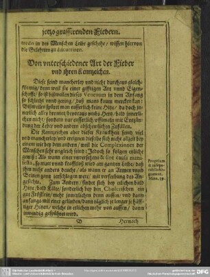 Von unterschiedlicher Art der Fieber und ihren Kennzeichen