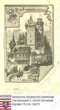 Frankenstein, Burgruine bei Eberstadt / Ansicht im Mittelalter