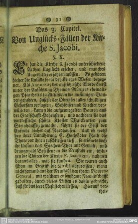 Das 3. Capitel. Von Unglücks-Fällen der Kirche S. Jacobi