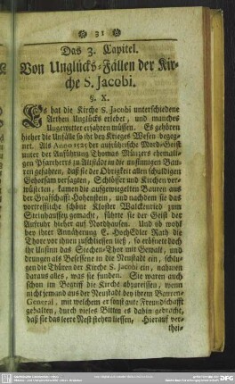 Das 3. Capitel. Von Unglücks-Fällen der Kirche S. Jacobi
