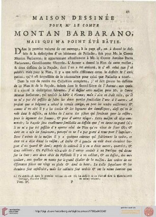 Maison dessinée pour Mr. Le comte Montan Barbarano