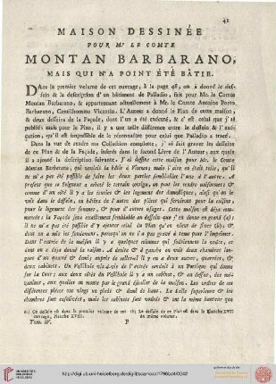 Maison dessinée pour Mr. Le comte Montan Barbarano