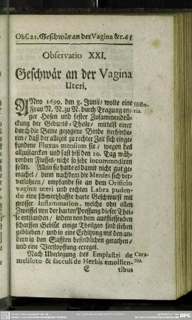 Observatio XXI. Geschwär an der Vagina Uteri