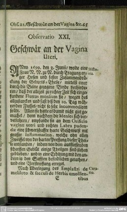 Observatio XXI. Geschwär an der Vagina Uteri