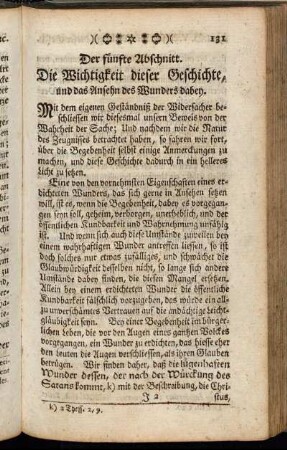 Der fünfte Abschnitt. Die Wichtigkeit dieser Geschichte, und das Ansehn des Wunders dabey.