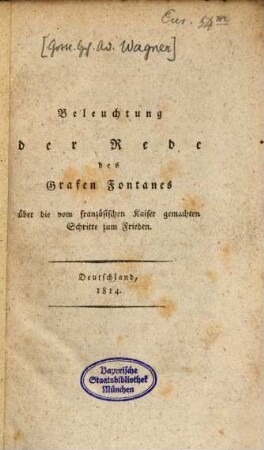 Beleuchtung der Rede des Grafen Fontanes über die vom französischen Kaiser gemachten Schritte zum Frieden