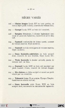 Sièges variés (Nr. 106-116)