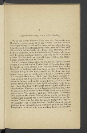I. Jugenderinnerungen aus Alt-Hamburg