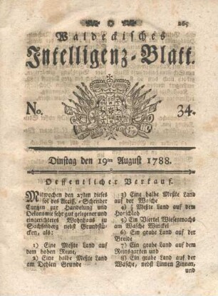 No. 34. Dinstag den 19ten August 1788