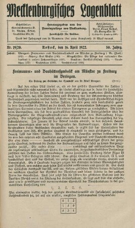 Nr. 19/20. Rostock, den 16. April 1922.