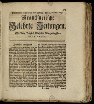 Num. XCI. Freytags, den 12. Novemb. 1745 - Num. C. Dienstags, den 14. Decemb. 1745