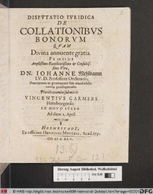 Disputatio Iuridica De Collationibus Bonorum